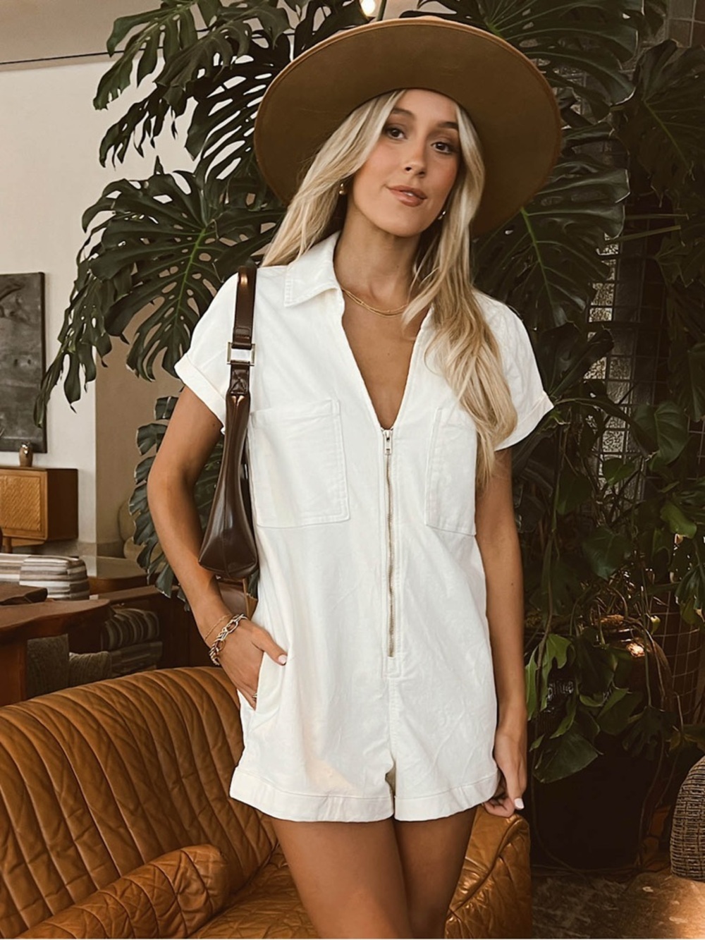 SHOW ME YOUR MUMU Range Zip Up Romper In Cream Corduroy - Picture 2 of 8
